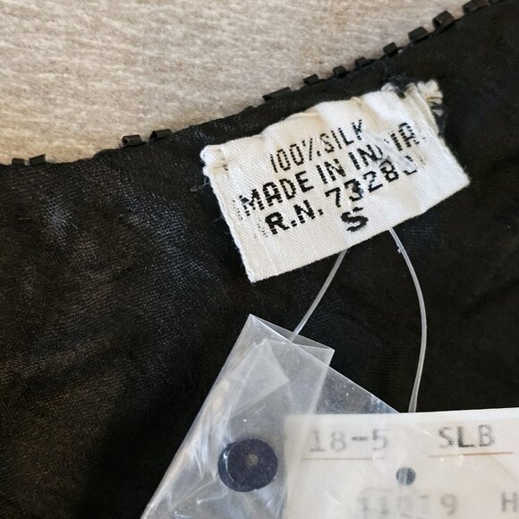 80s Womens Small Black Mermaid Sequins Tank Evening Blouse Silk Cocktail NWT - Picture 9 of 12